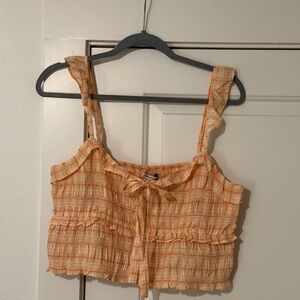 American Eagle NWT Orange Plaid Ruffle Crop Top